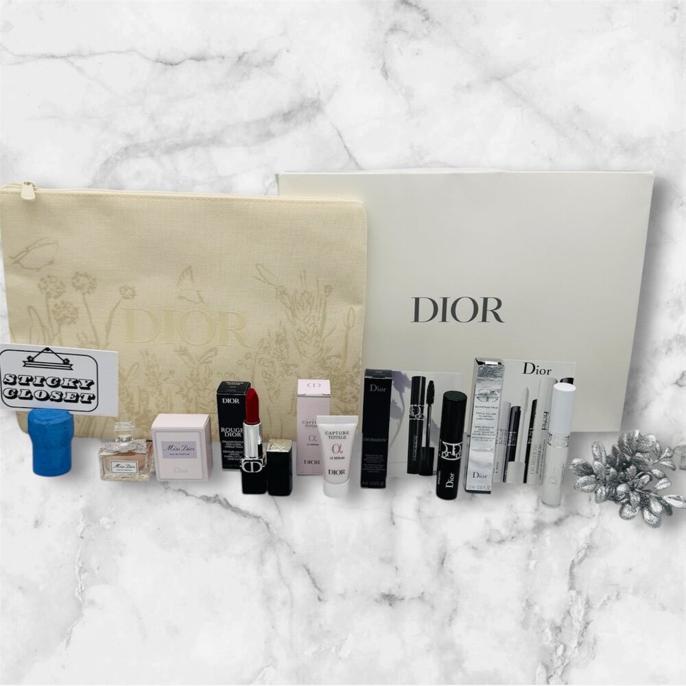 DIOR Beauty Set-Nude Floral Pouch,Primer,Mascara,Rouge,Serum,EDP-6pc-BOXED-NEW